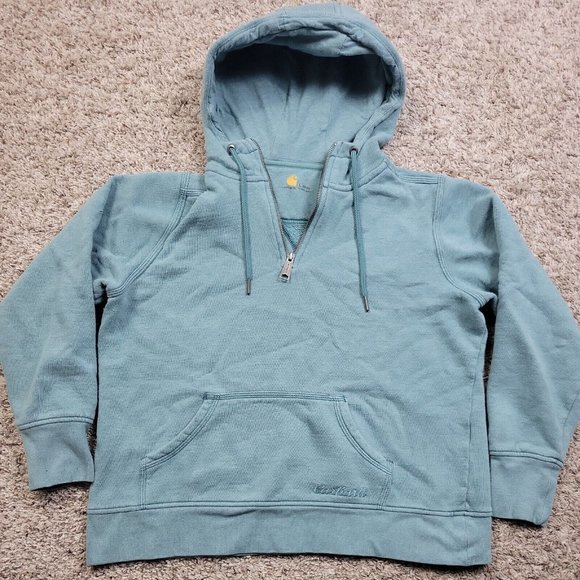 Carhartt Sweaters - Carhartt Sweatshirt Womens Large 12/14 Quarter Zip Hoodie Jacket Pocket